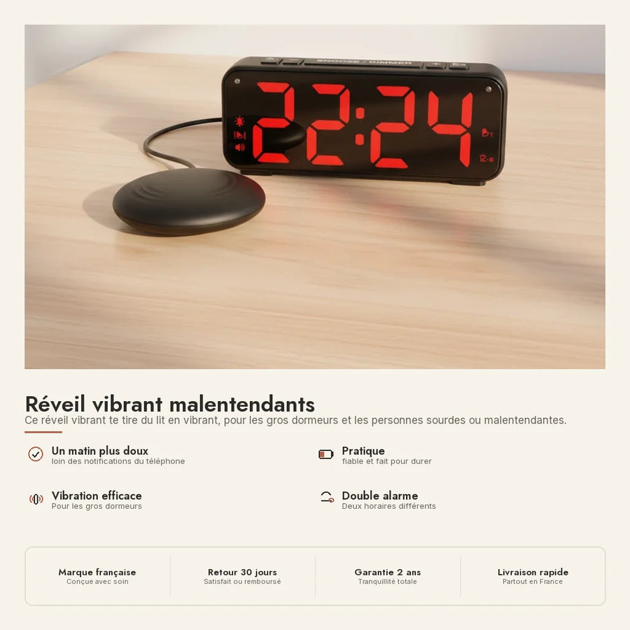 Réveil vibrant lumineux 3-en-1