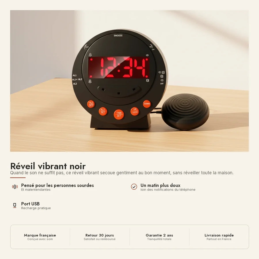Réveil vibrant noir