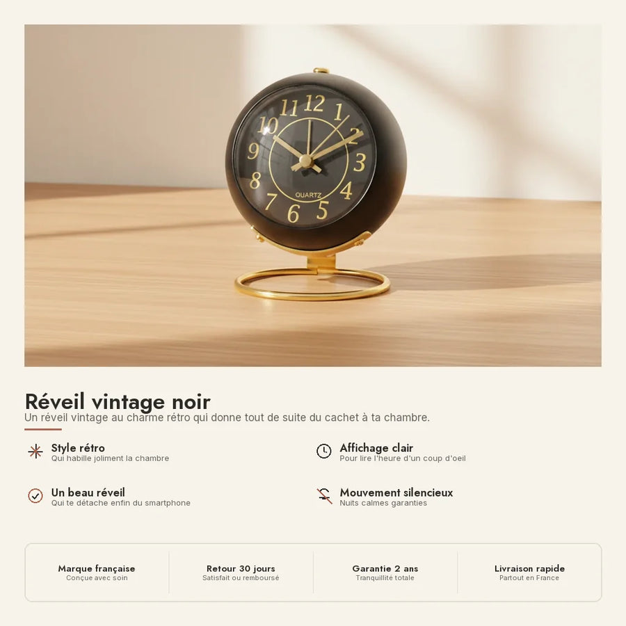 Réveil vintage noir