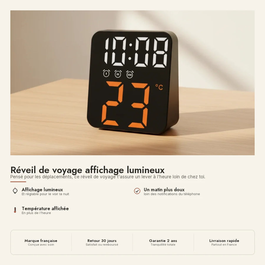 Réveil de voyage affichage lumineux