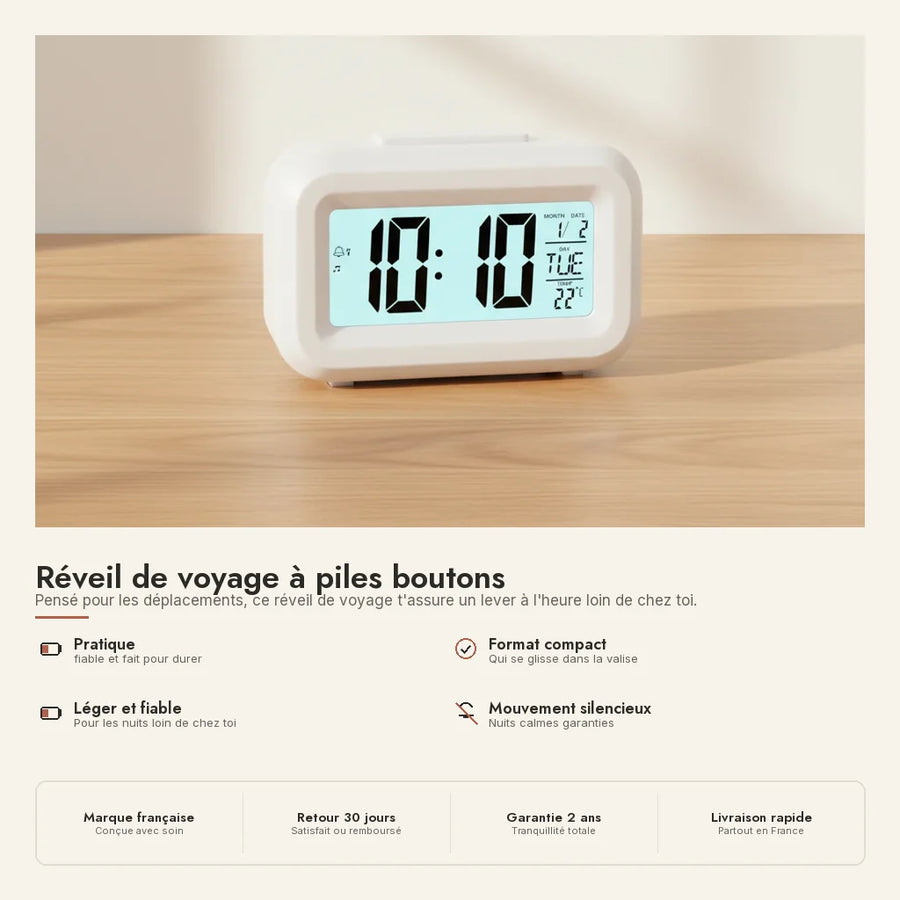 Réveil de voyage à piles boutons