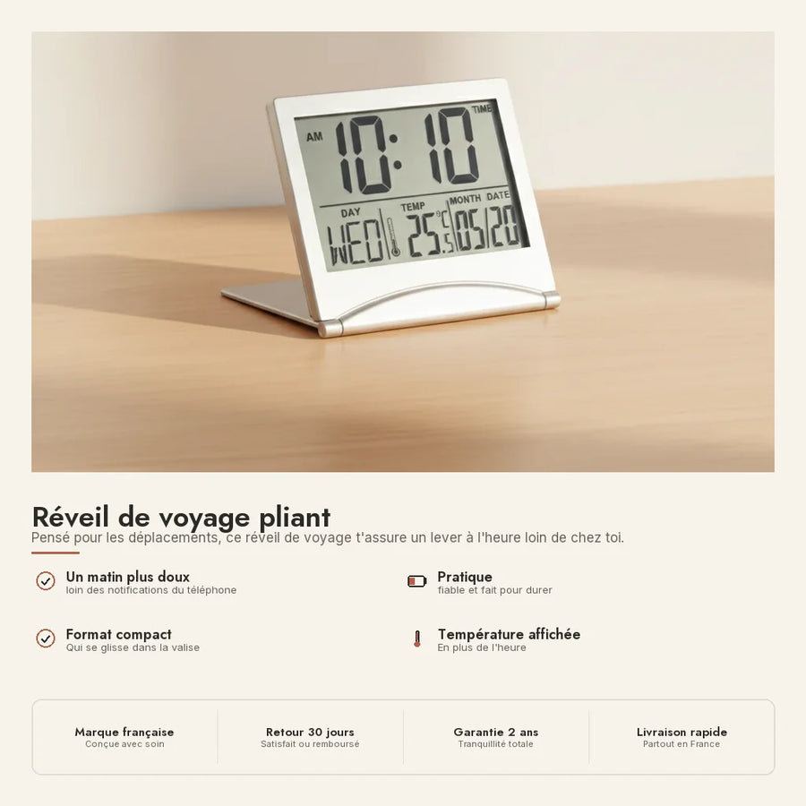 Réveil de voyage pliant ultra-compact