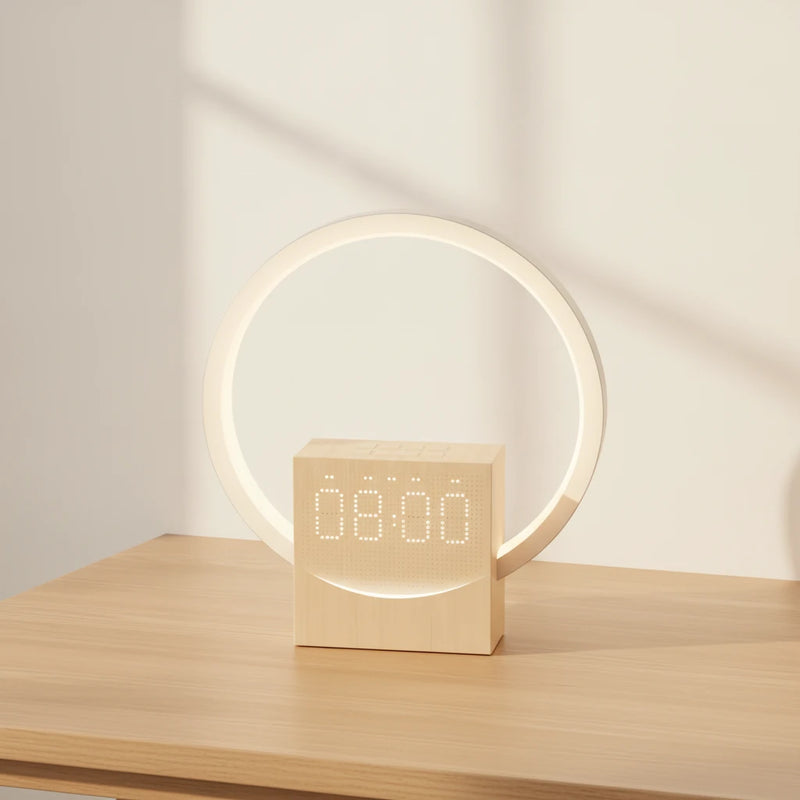 Simulateur d'aube Bluetooth bois, anneau lumineux